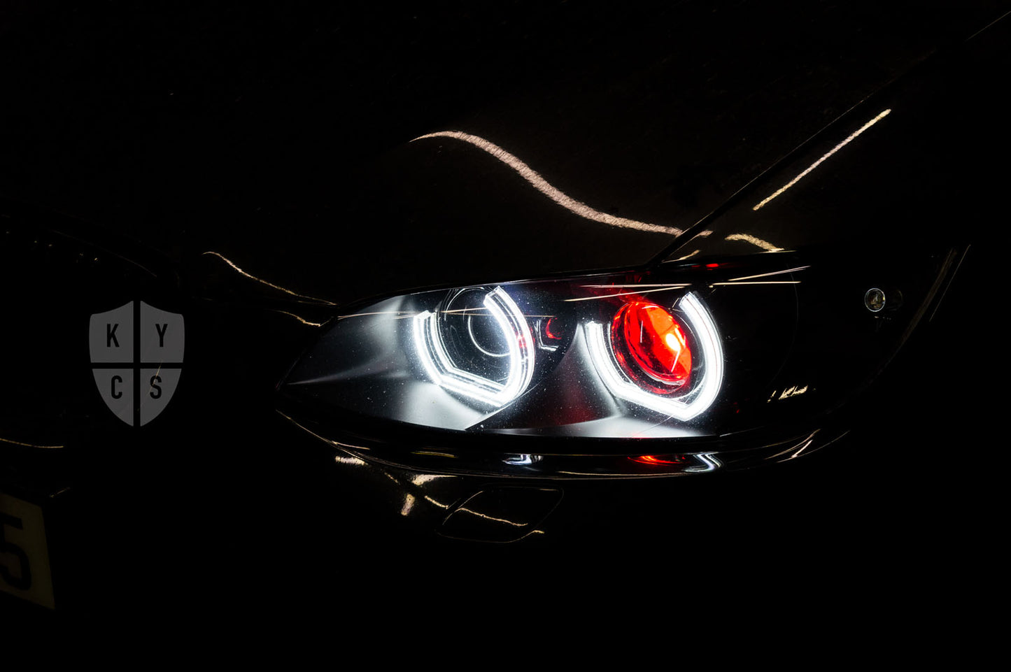 KYCS Gxx Angel Eyes (White) • Classic Blackout • Red Outer Demon Eye • LED Indicator • Indicator Lenses Removed