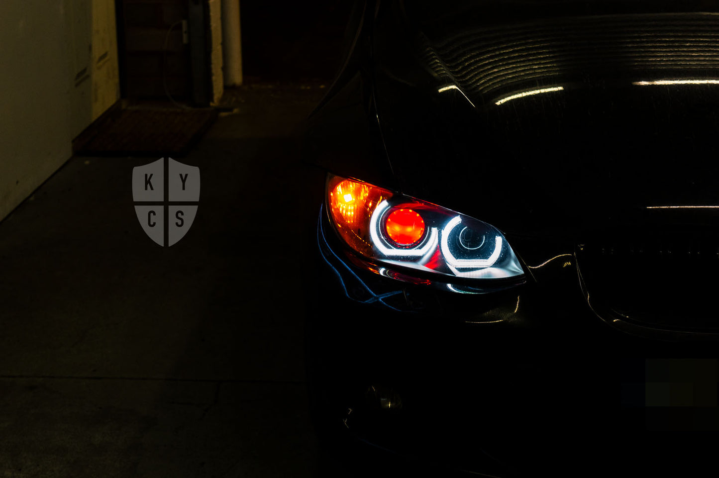 KYCS Gxx Angel Eyes (White) • Classic Blackout • Red Outer Demon Eye • LED Indicator • Indicator Lenses Removed