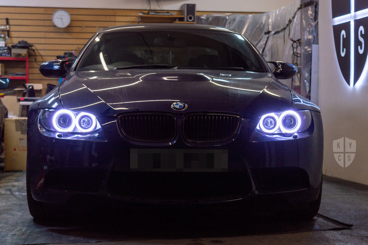 BavGruppe Design Full Circle Angel Eyes (White) • Modern Blackout • LED Indicators • Brand New Plastic Lens Covers • ZKW-R Projector Lenses • ///M Decals