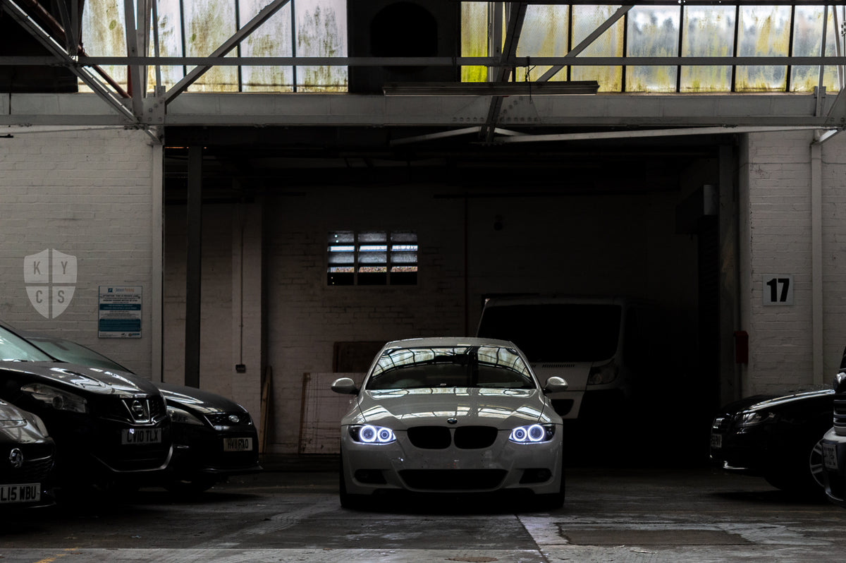 KYCS Exx Full Circle Angel Eyes (White) • Classic Blackout • LED Indicators • Indicator Lenses Removed