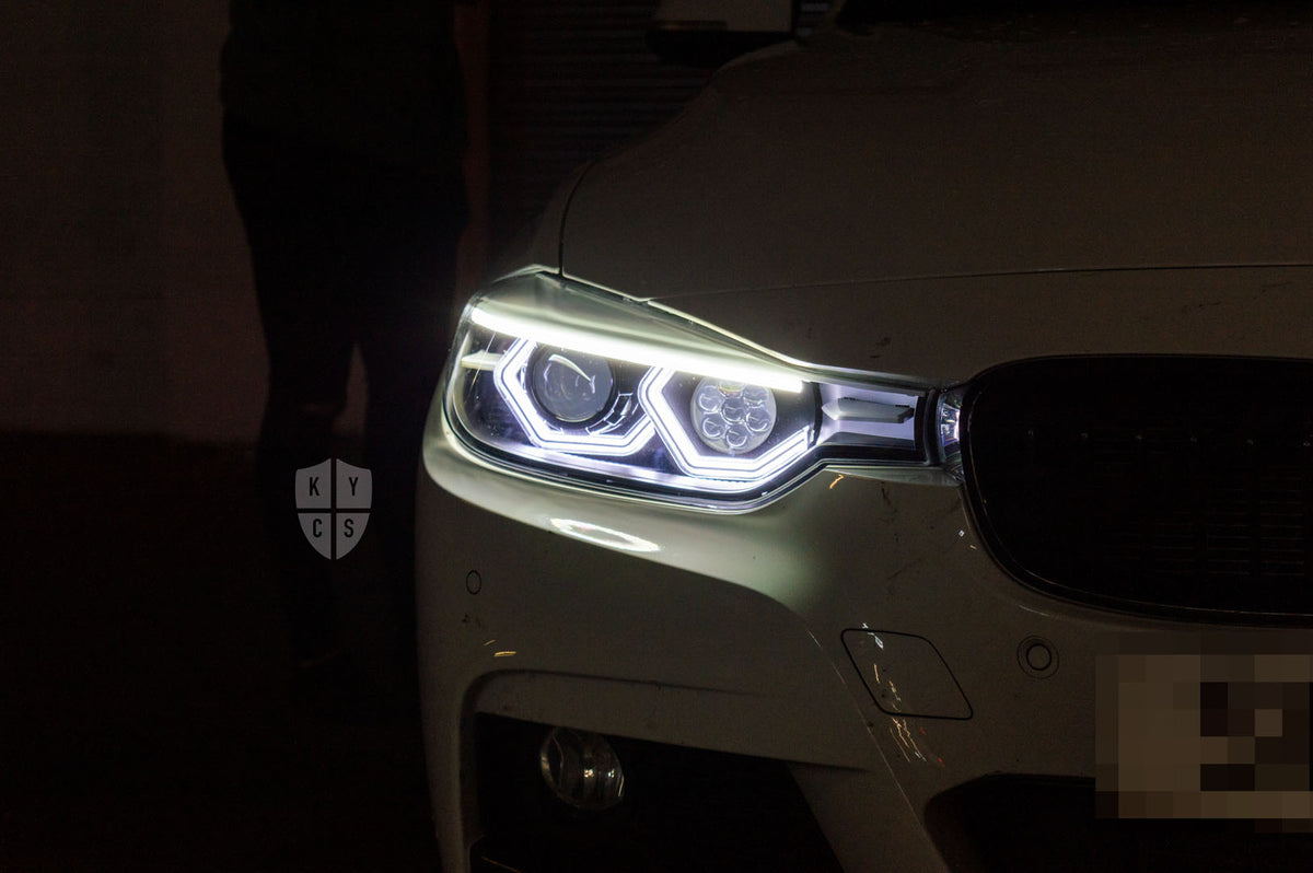 Select the following options to get the same headlights pictured above: BavGruppe Design Vision Angel Eyes (White) | Modern Blackout Paintwork | Bi-LED 2.5" Projector With LED Bulb | High Beam LED Unit (Array Style) | LED Eyebrow Strip (Switchback) | New Lenses | LED Indicators