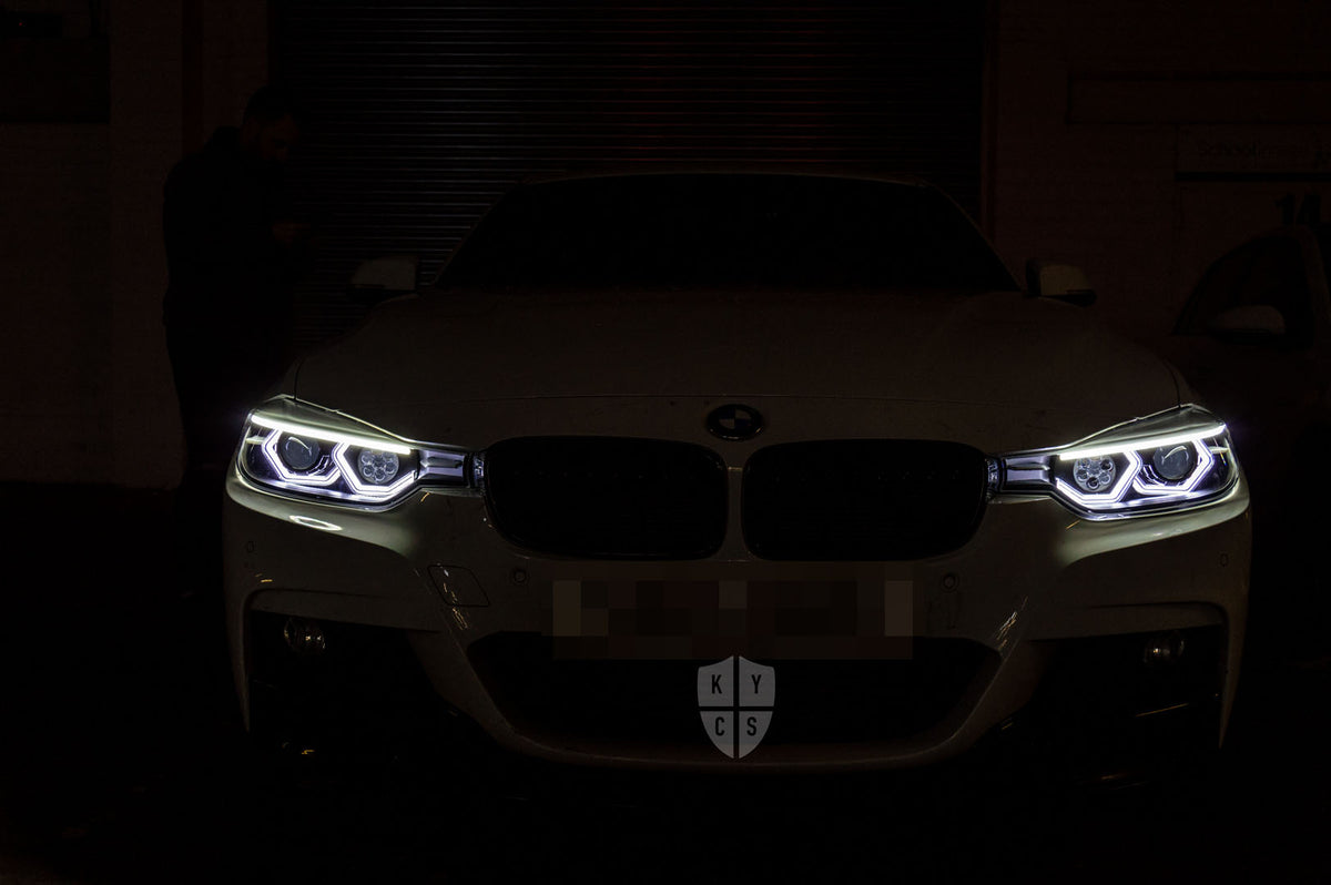 Select the following options to get the same headlights pictured above: BavGruppe Design Vision Angel Eyes (White) | Modern Blackout Paintwork | Bi-LED 2.5" Projector With LED Bulb | High Beam LED Unit (Array Style) | LED Eyebrow Strip (Switchback) | New Lenses | LED Indicators