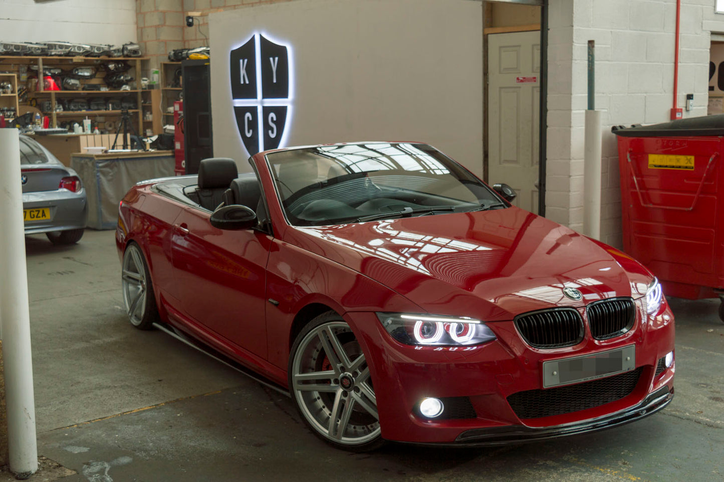 BavGruppe Design Full DTM Angel Eyes (White) • Custom Paintwork • Outer Red Demon Eyes • BavGruppe Design Carbon Fibre LED Eyebrow (Switchback) • LED Indicators • Brand New Plastic Lens Covers • Indicator Lenses Removed