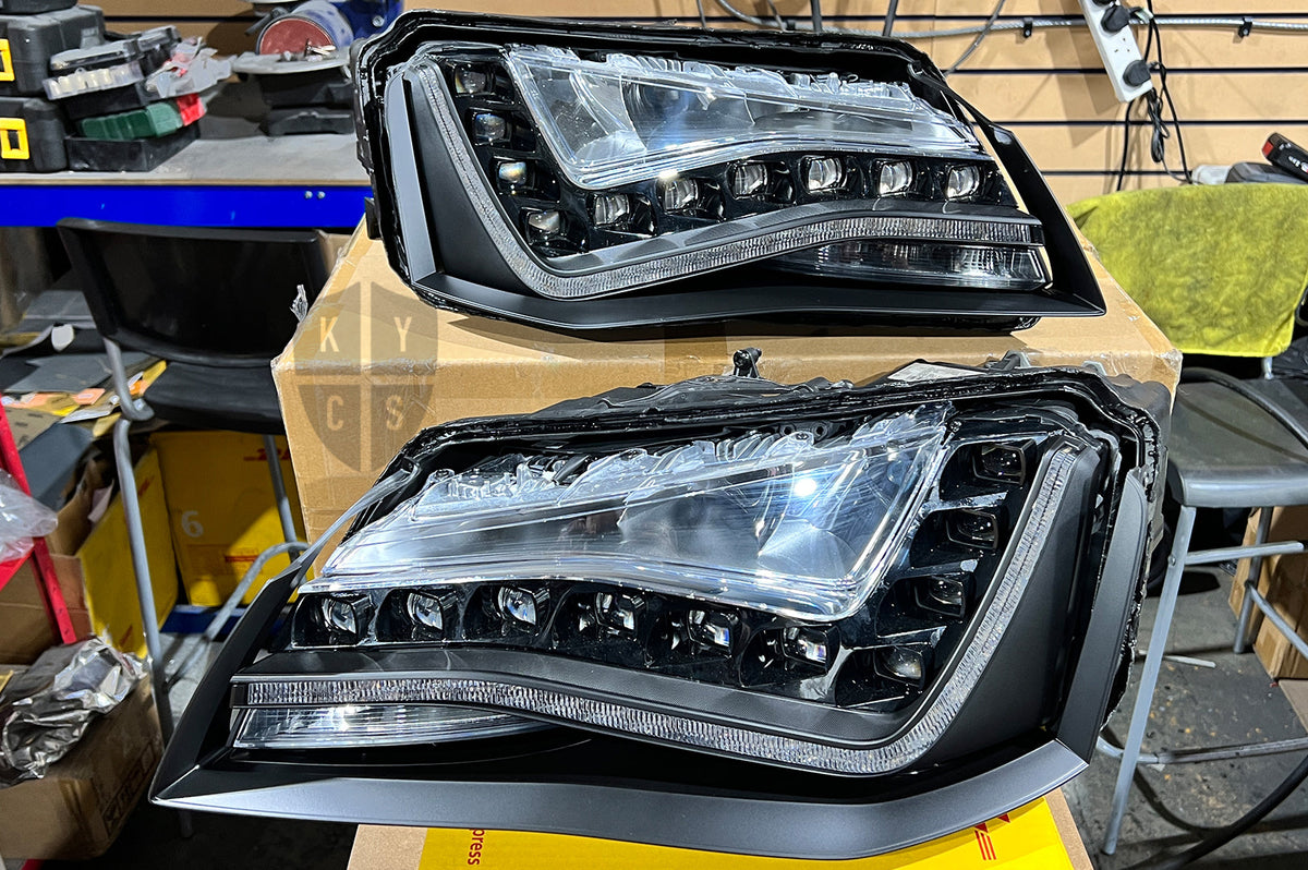 New replacement headlight lens for Audi A8 S8 D4 pre-facelift (2010 to 2013): headlight lens replacement for cracked, yellowed or damaged lenses, headlight repair