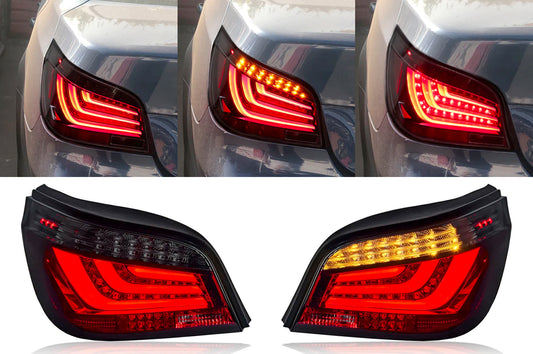 BayOptiks - BMW E60 5 Series & M5 Tail Lights - LCI Style (Smoked Red)