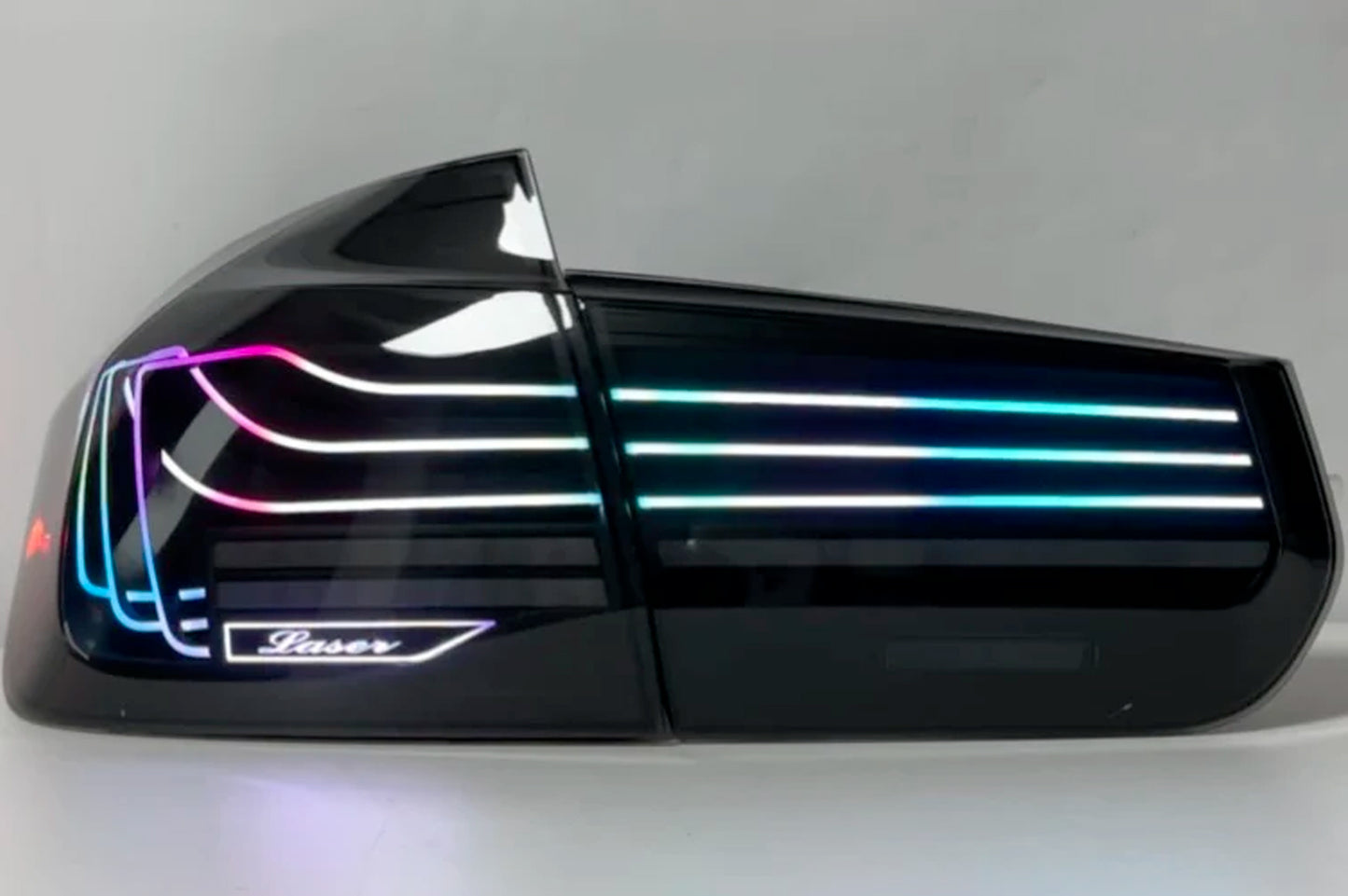 BayOptiks - BMW F30 3 Series & M3 Tail Lights - CSL RGB Colour Chasing Laser Style (Smoked)