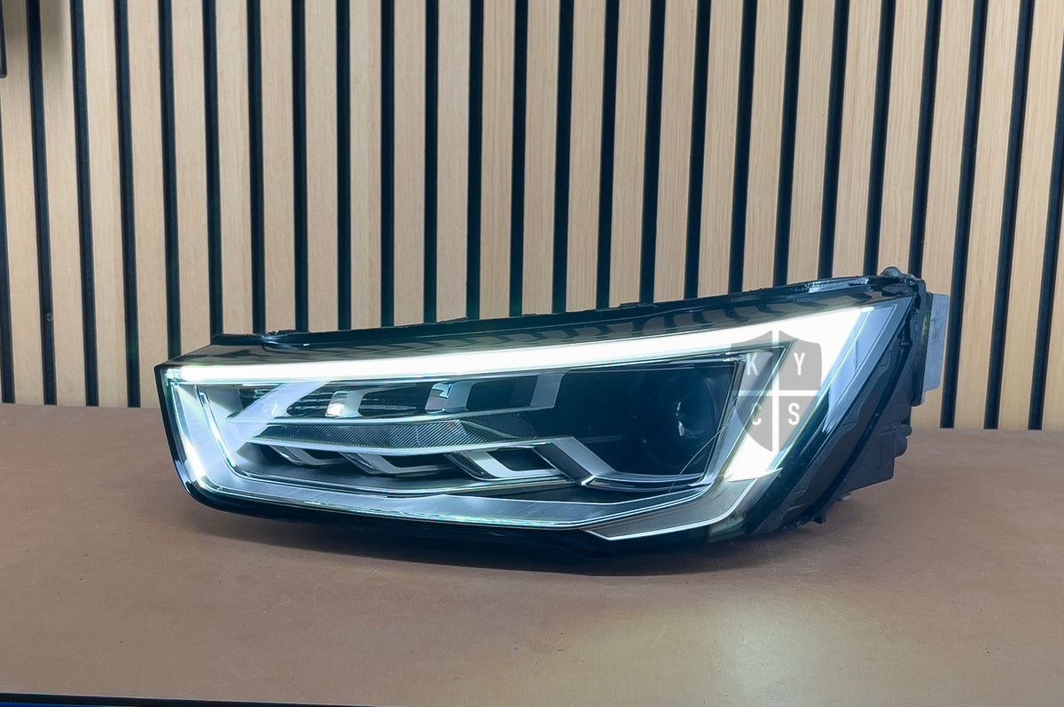 Audi A1 S1 8X facelift LED headlight after headlight lens replacement, new lens fitted, headlight repair by KYCS