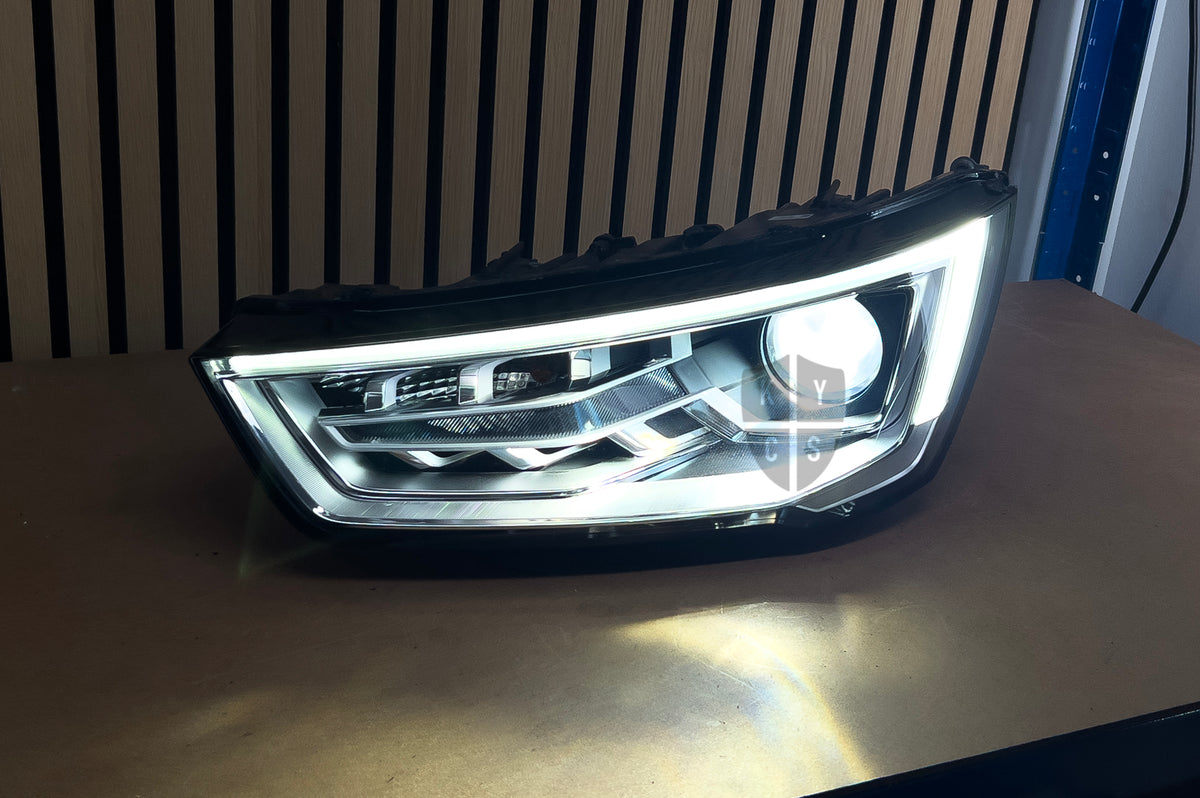 Audi A1 S1 8X facelift headlight with a new lens: headlight lens replacement and repair service, 2 year warranty