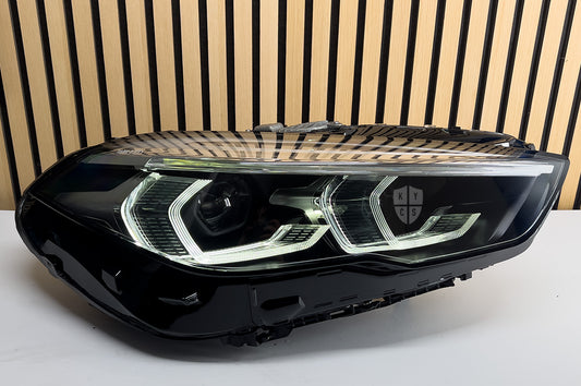 BMW 2 Series Gran Coupe F44 LED headlight, DRL lit, three-quarter view after a KYCS headlight repair