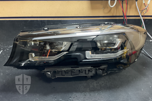 BMW 3 Series (G20 G21 Pre LCI) headlight with a new replacement lens, by KYCS