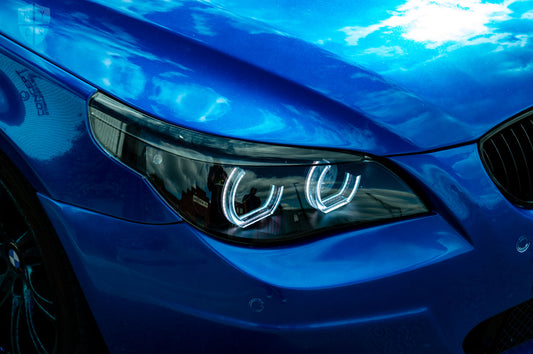 BMW 5 Series & M5 (E60 E61 Pre LCI) headlight with a new replacement lens, by KYCS