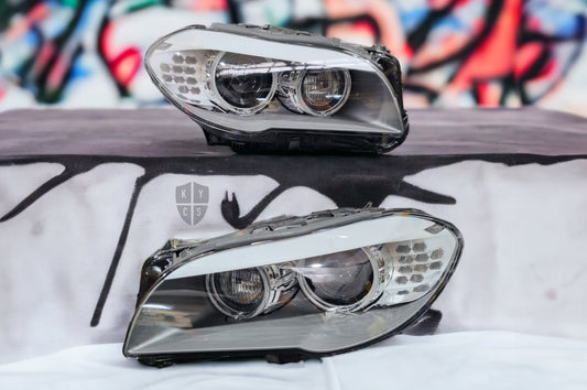 Pair of BMW 5 Series & M5 (F10 F11) headlights with new replacement lenses, by KYCS