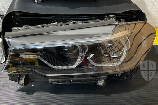 BMW 5 Series & M5 (G30 G31 F90 Pre LCI) headlight with a new replacement lens, by KYCS