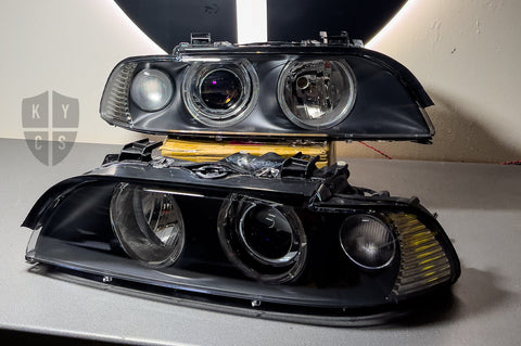 Pair of BMW 5 Series & M5 (E39 LCI) headlights with new replacement lenses, by KYCS