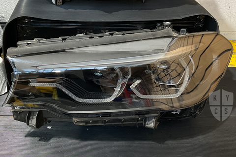 BMW 5 Series & M5 (G30 G31 F90 Pre LCI) headlight with a new replacement lens, by KYCS