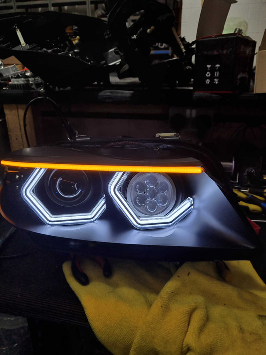 Available Now - E90/E91 Halogen (BavGruppe Design Vision Dual Colour White/Orange Angel Eyes)