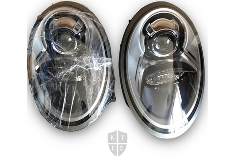 New replacement headlight lens for Porsche 911 991 with a grey border (2011 to 2019)