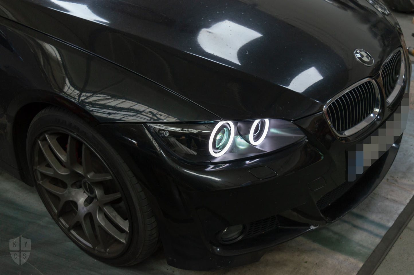 KYCS Exx Full Circle Angel Eyes (White) • Classic Blackout • LED Indicators • Brand New Plastic Lens Covers • ZKW-R Projector Lenses • Indicator Lenses Removed