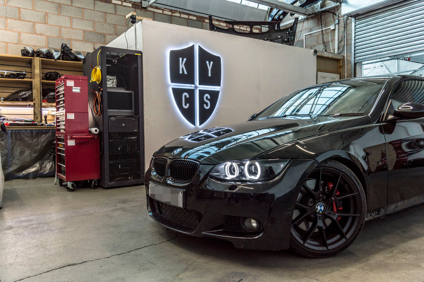 KYCS Fxx Angel Eyes (White) • Classic Blackout • Brand New Plastic Lens Covers • Indicator Lenses Removed • LED Indicators