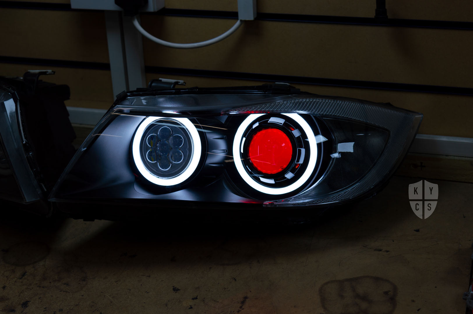 Headlight options on the above vehicle: KYCS (white) angel eyes | Modern blackout | Bi-LED 2.5" projector with LED bulb | Upgraded high beam (high beam LED unit array style) | Red demon eye | New headlight plastic lenses/covers | LED indicators