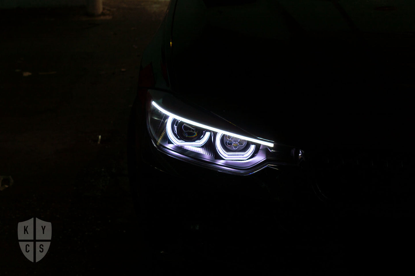 Select the following options to get the same headlights pictured above: BavGruppe Design 3/4 DTM Angel Eyes (White) | Modern Blackout Paintwork | Bi-LED 2.5" Projector With LED Bulb | High Beam LED Unit (Array Style) | LED Eyebrow Strip (Switchback) | New Lenses | LED Indicators