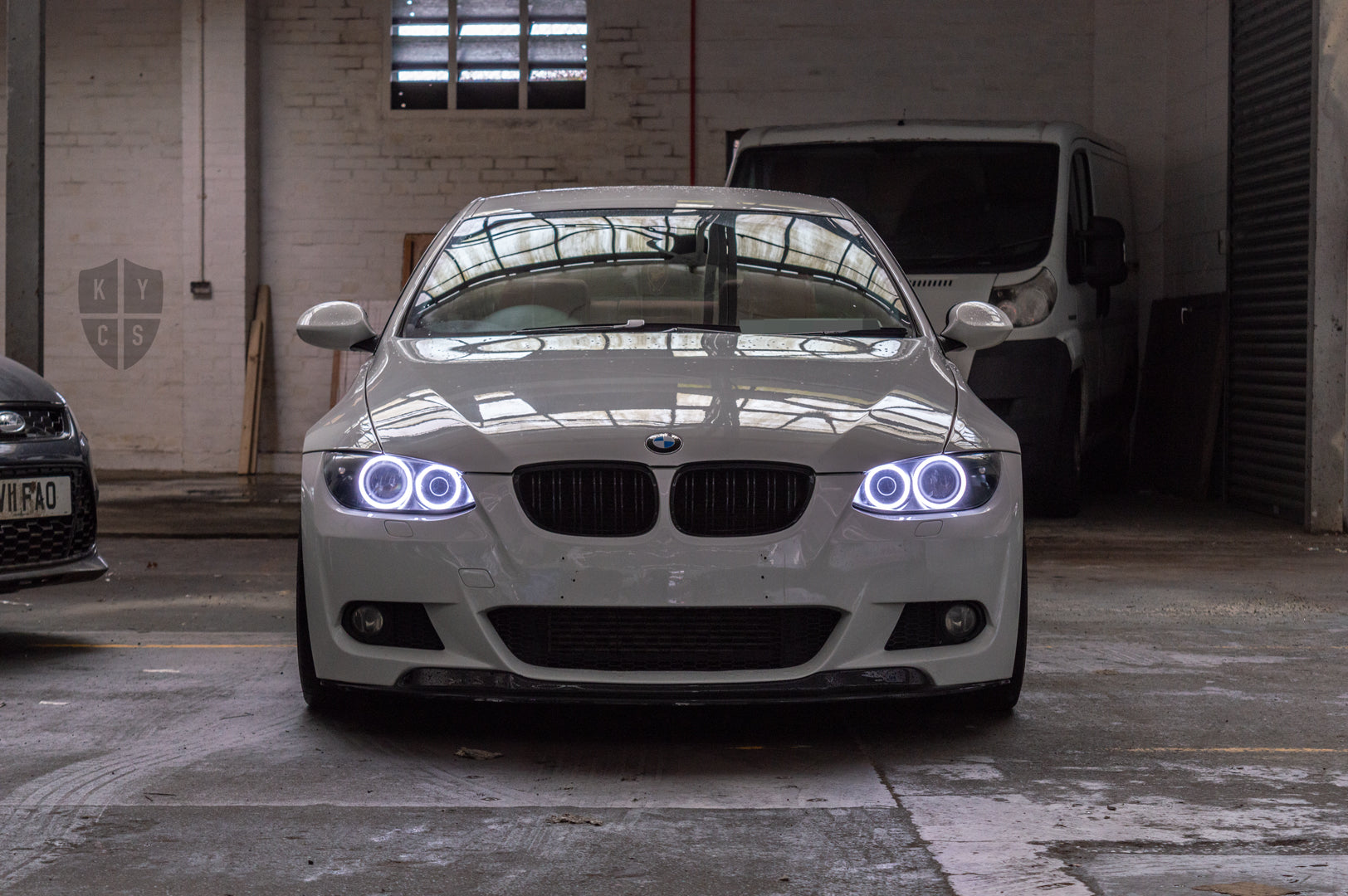 KYCS Exx Full Circle Angel Eyes (White) • Classic Blackout • LED Indicators • Indicator Lenses Removed