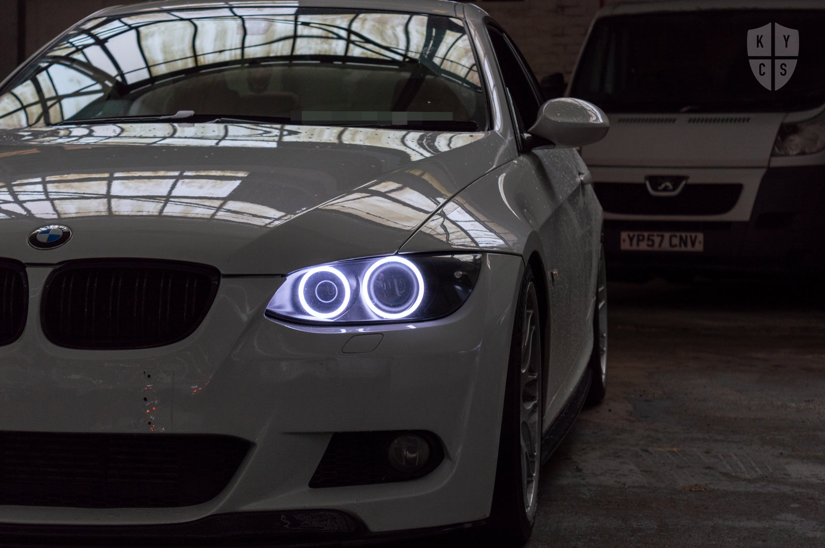 KYCS Exx Full Circle Angel Eyes (White) • Classic Blackout • LED Indicators • Indicator Lenses Removed