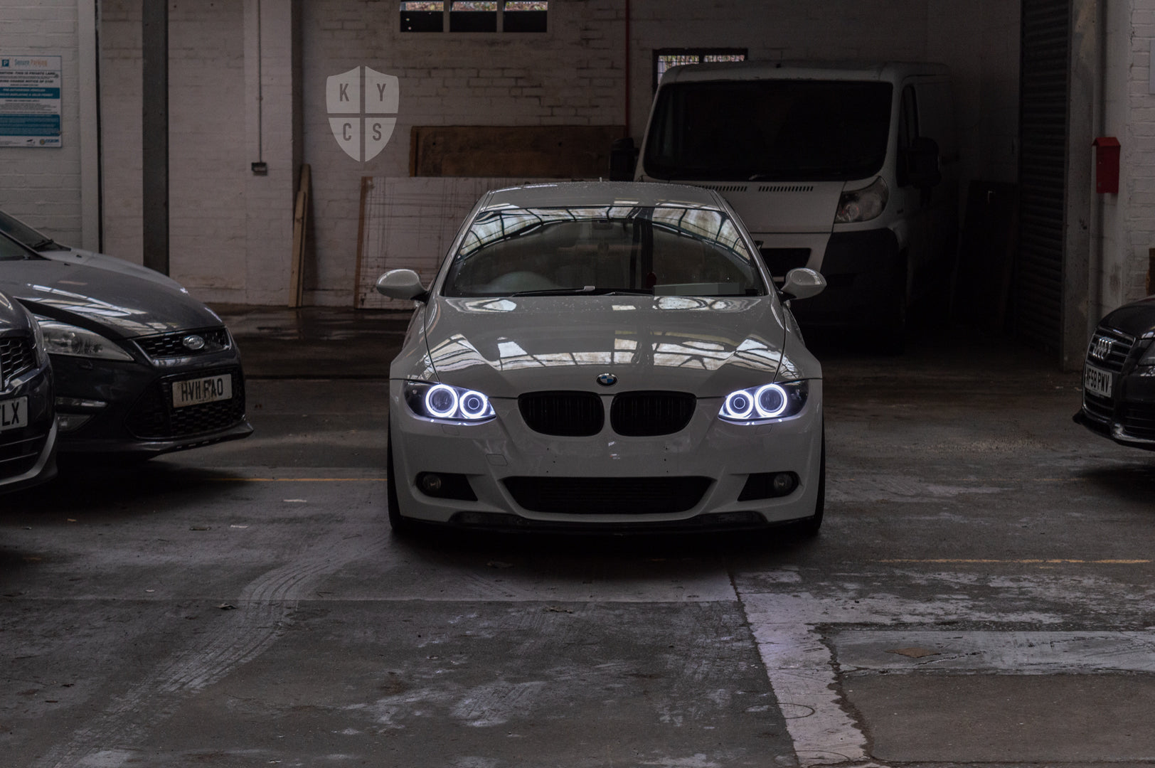 KYCS Exx Full Circle Angel Eyes (White) • Classic Blackout • LED Indicators • Indicator Lenses Removed