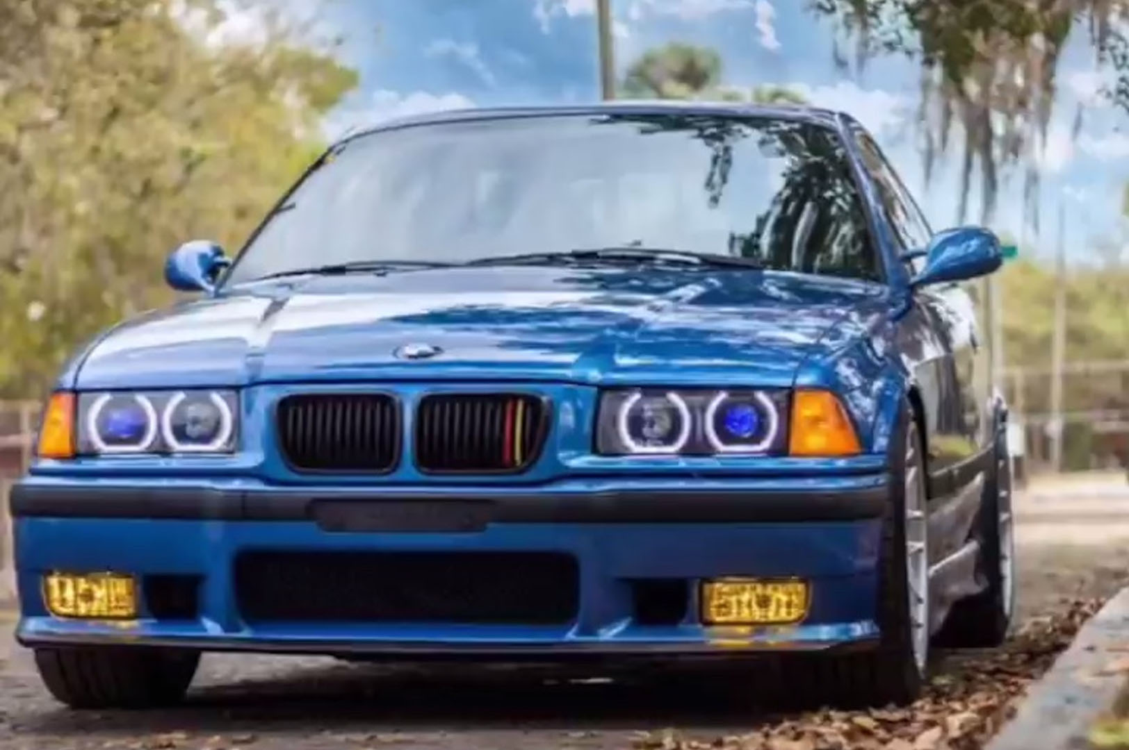 BMW 3 Series E36 (Halogen) Custom Headlights. Equipped With The Following Options: BavGruppe Design DTM Angel Eyes (White) | Blue Demon Eyes

