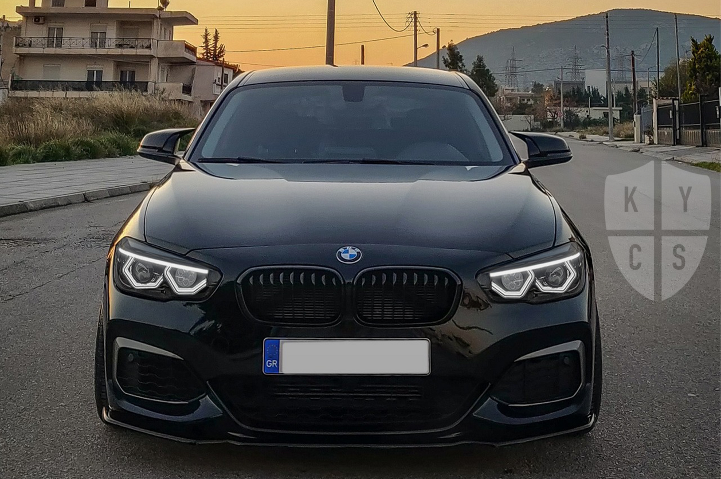 BMW 1 Series F20 F21 (LCI Halogen) Custom Headlights. Equipped With The Following Options: BavGruppe Design Vision Angel Eyes (White) | BavGruppe Design Full Length LED Strip Eyebrow (White) |Bi-LED Projector | LED High Beam Array | New Headlight Lenses