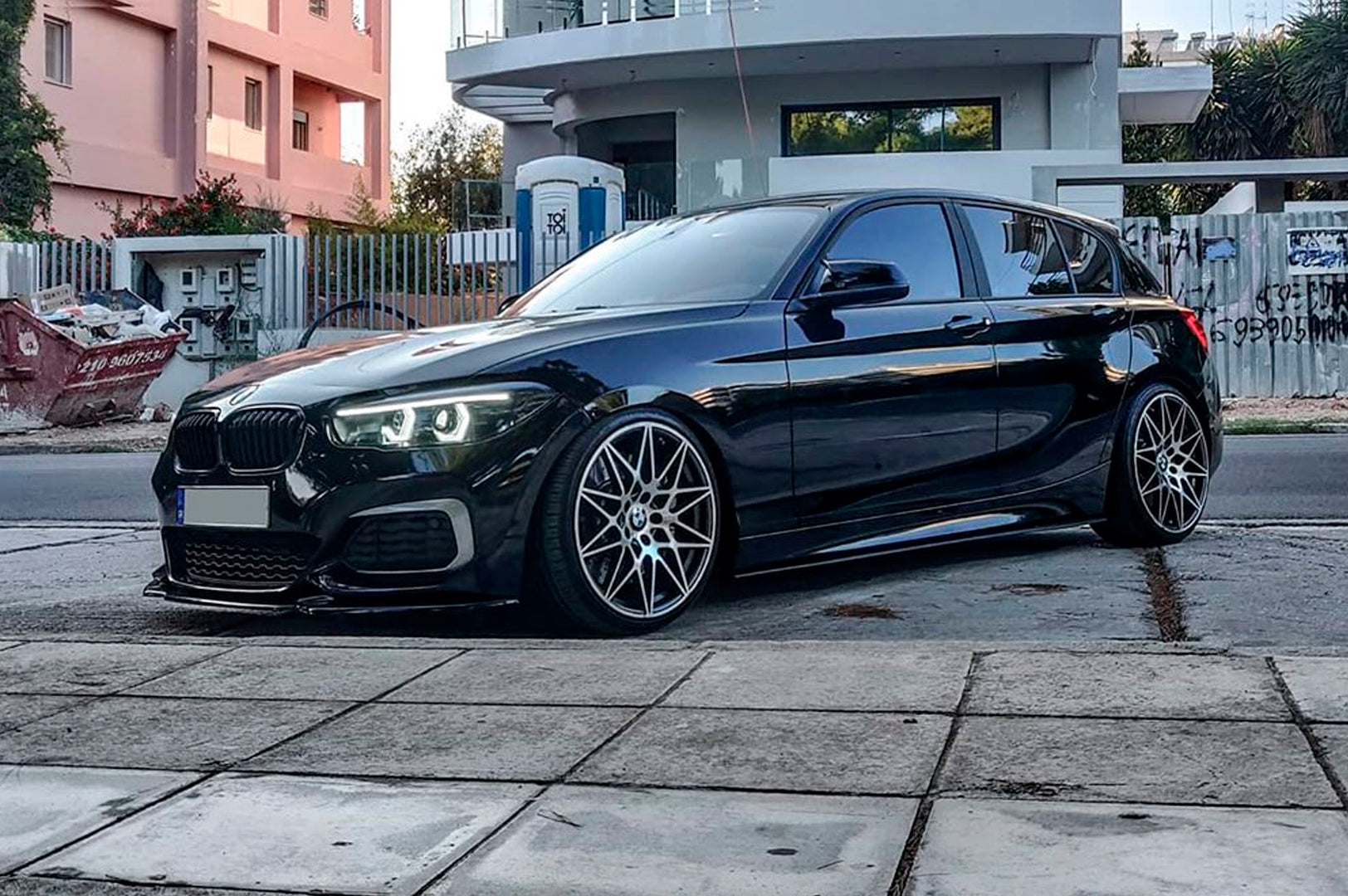 BMW 1 Series F20 F21 (LCI Halogen) Custom Headlights. Equipped With The Following Options: BavGruppe Design Vision Angel Eyes (White) | BavGruppe Design Full Length LED Strip Eyebrow (White) |Bi-LED Projector | LED High Beam Array | New Headlight Lenses