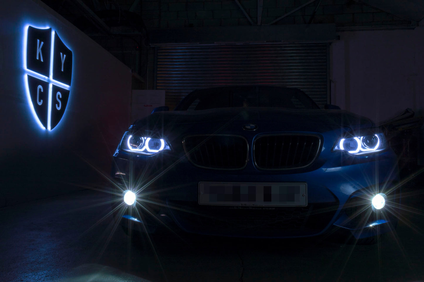 BMW 2 Series E87 & F22 F23 F87 (Pre LCI Halogen) Custom Headlights. Equipped With The Following Options: KYCS DTM Angel Eyes (White) | Bi-LED Projector