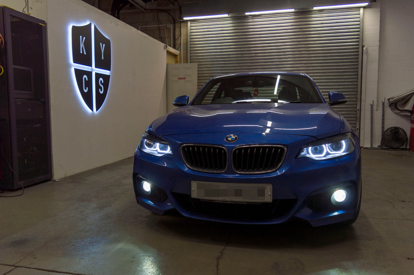 BMW 2 Series E87 & F22 F23 F87 (Pre LCI Halogen) Custom Headlights. Equipped With The Following Options: KYCS DTM Angel Eyes (White) | Bi-LED Projector