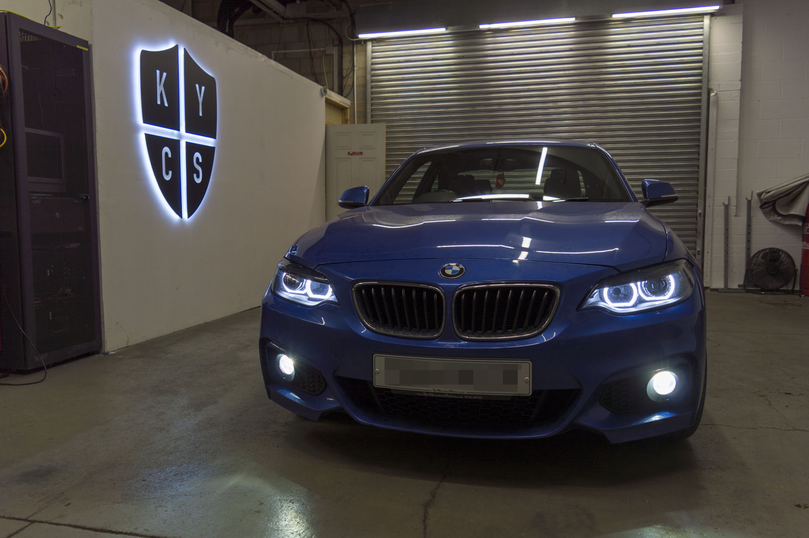 BMW 2 Series E87 & F22 F23 F87 (Pre LCI Halogen) Custom Headlights. Equipped With The Following Options: KYCS DTM Angel Eyes (White) | Bi-LED Projector